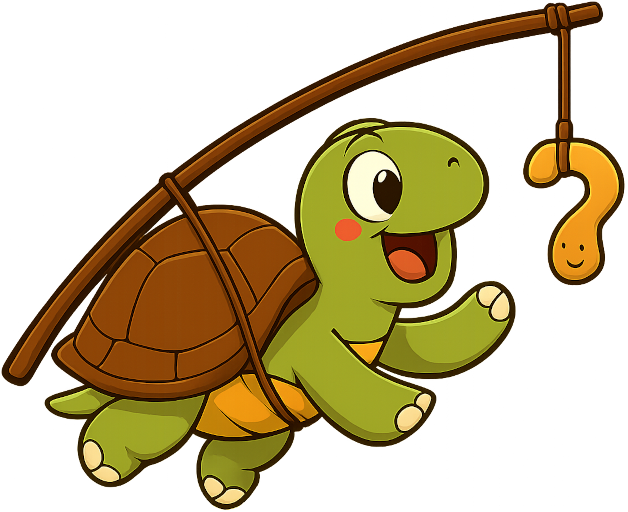 a turtle chasing a worm on a string